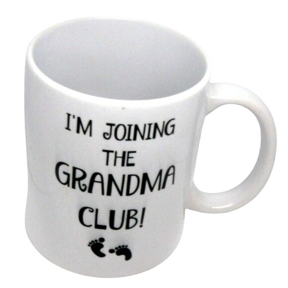 "Im Joining The Grandma Club!" White Ceramic Coffee Tea Mug Cup w Black Design - Picture 1 of 2